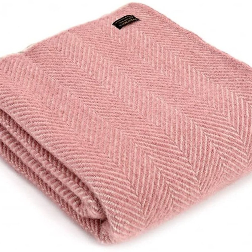 Pink Herringbone Wool Blanket